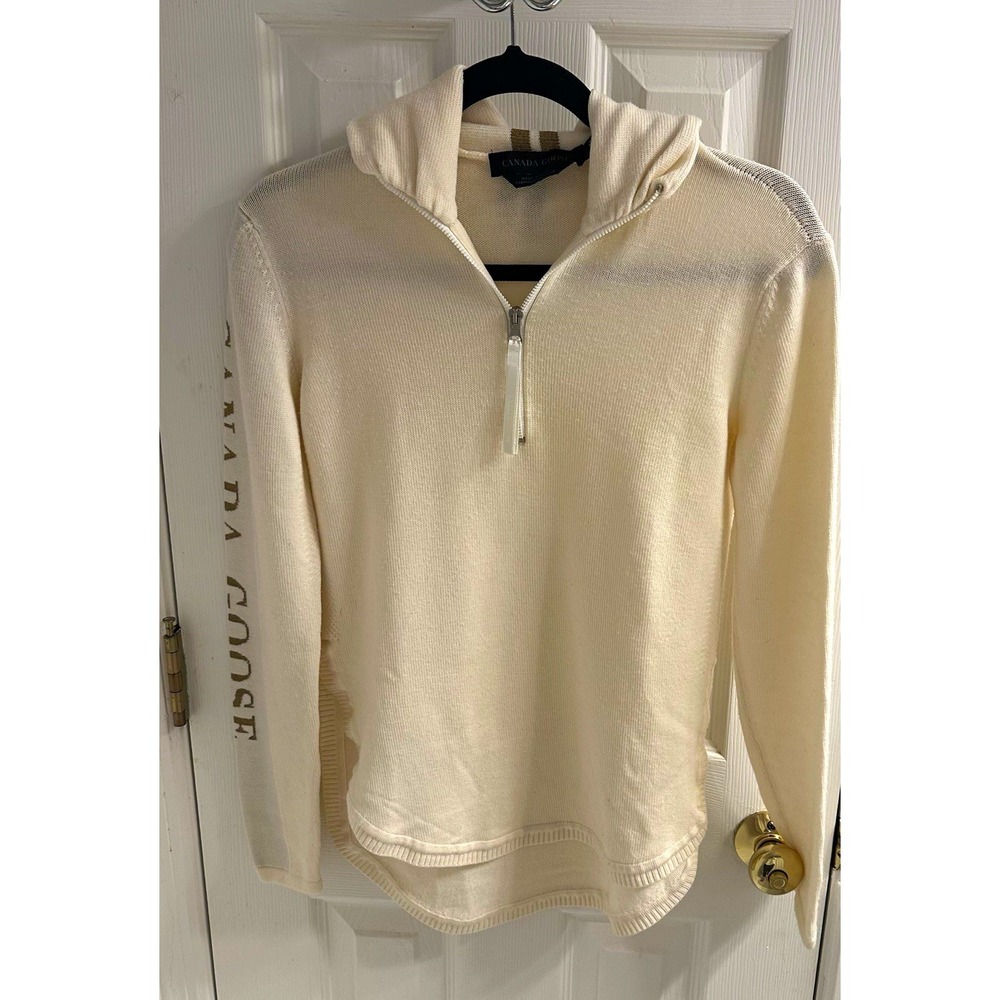 Canada Goose Women's Ivory 1/4 Zip Mock Neck Knit Pullover Sweater S